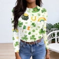 thumbnail image 4 of ASDFVBKG Women's St Patrick's Day Blouse Dressy Crew Neck Basic Long Sleeve Slim Fit Pullover Ribbed Knit Lucky Shamrock Comfy Tees Beige XL, 4 of 6
