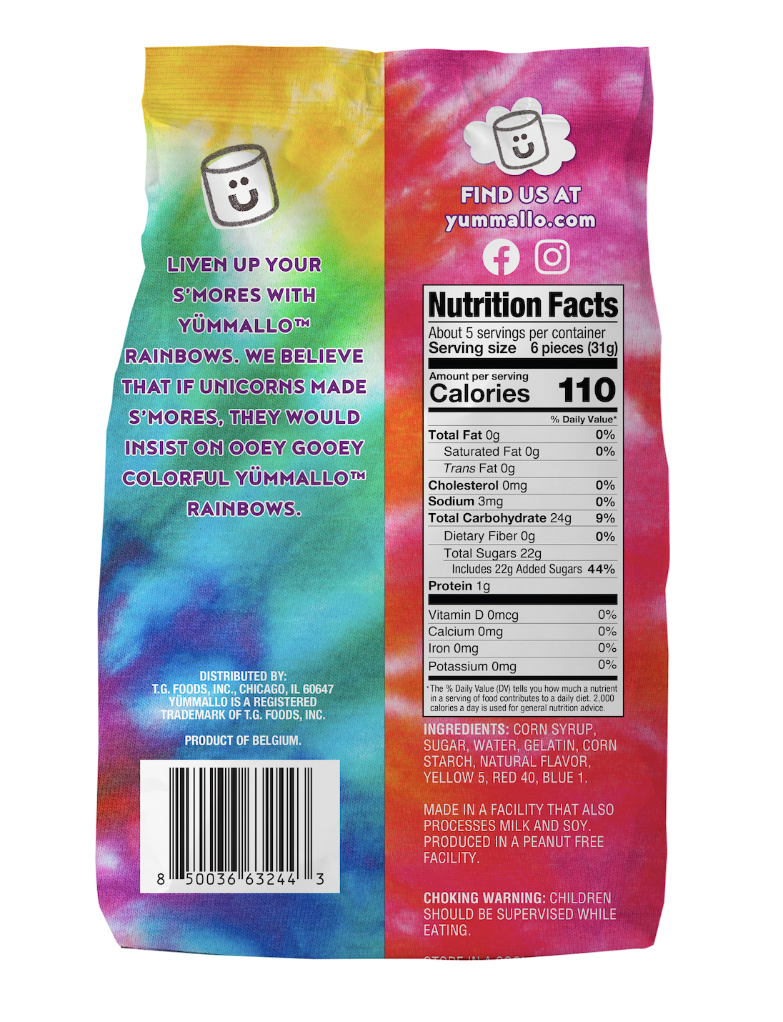 (3 pack) Yummallo Rainbow Marshmallow, 5.25 oz (149g)