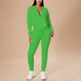 thumbnail image 5 of MORTTIC Women's Solid Color Two-Piece Drawstring Hooded Track Set Zip-Up Top Pocket Pants with Ribbed Detail Green，L, 5 of 7