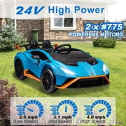 Lamborghini 24V Powered Ride On Car, Lamborghini Electric Cars Ride On Toy for Kids 3-6, 24V Ride Ons with Remote Control, 4 Wheelers Electric Car Toy for Kids, Bluetooth, 360° Spin, LED Lights, Blue