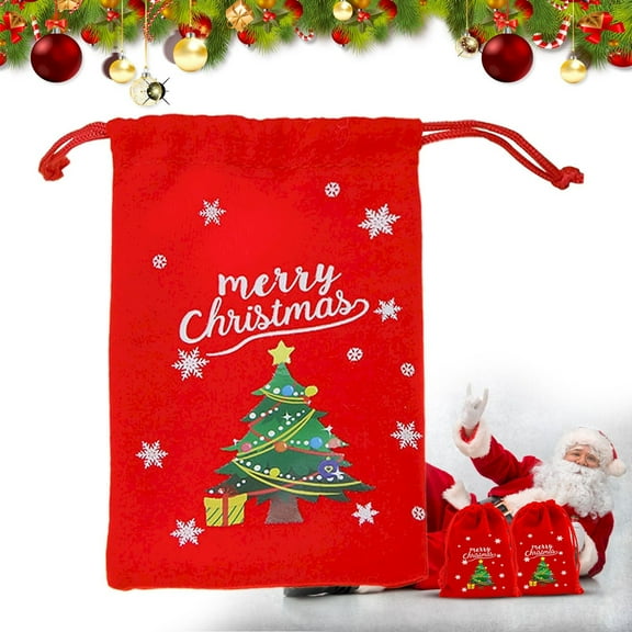 CoreLiving Small Cloth Gift Bags with Drawstring, Mini Christmas Pouches & Xmas Treat Bags, Reusable Velvet Drawstring Bag for Christmas Presents, Party Favors, Gift Wrapping