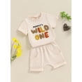thumbnail image 3 of Suealasg 2Pcs Baby Boys Summer Outfits Letter Embroidery Round Neck Short Sleeve T-Shirts Elastic Waist Shorts 6M 1T 2T 3T 4T Toddler Boys Clothes, 3 of 7