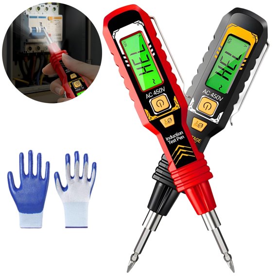 2 in 1 Digital Display Induction Test Pencil, Non-Contact AC 30-1000V LCD/Contact AC Voltage 11-450V, with LED Flashlight, Live/Null Wire Buzzer Alarm, Voltage Detector for Electrical Outlets