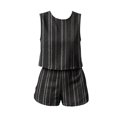thumbnail image 4 of FINALGANG Womens Geometric Striped Print Two Piece Outfit Crew Neck Sleeveless Crop Top High Waist Shorts Casual Matching Set For Daily Summer Wear Cozy Set, 4 of 4