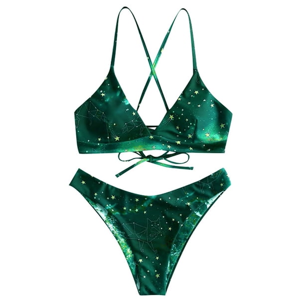 Traje de baño de color puro con estampado gradual de estrellas y tirantes cómodos separados para mujer OAVQHLG3B Store lin121212