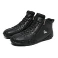 thumbnail image 5 of Men's Casual Loafers Leather Hand-stitched Lightweight Non-Slip Breathable Hiking Outdoor Soft Flat Boots Mid-Top Shoes Black 7 US, 5 of 7