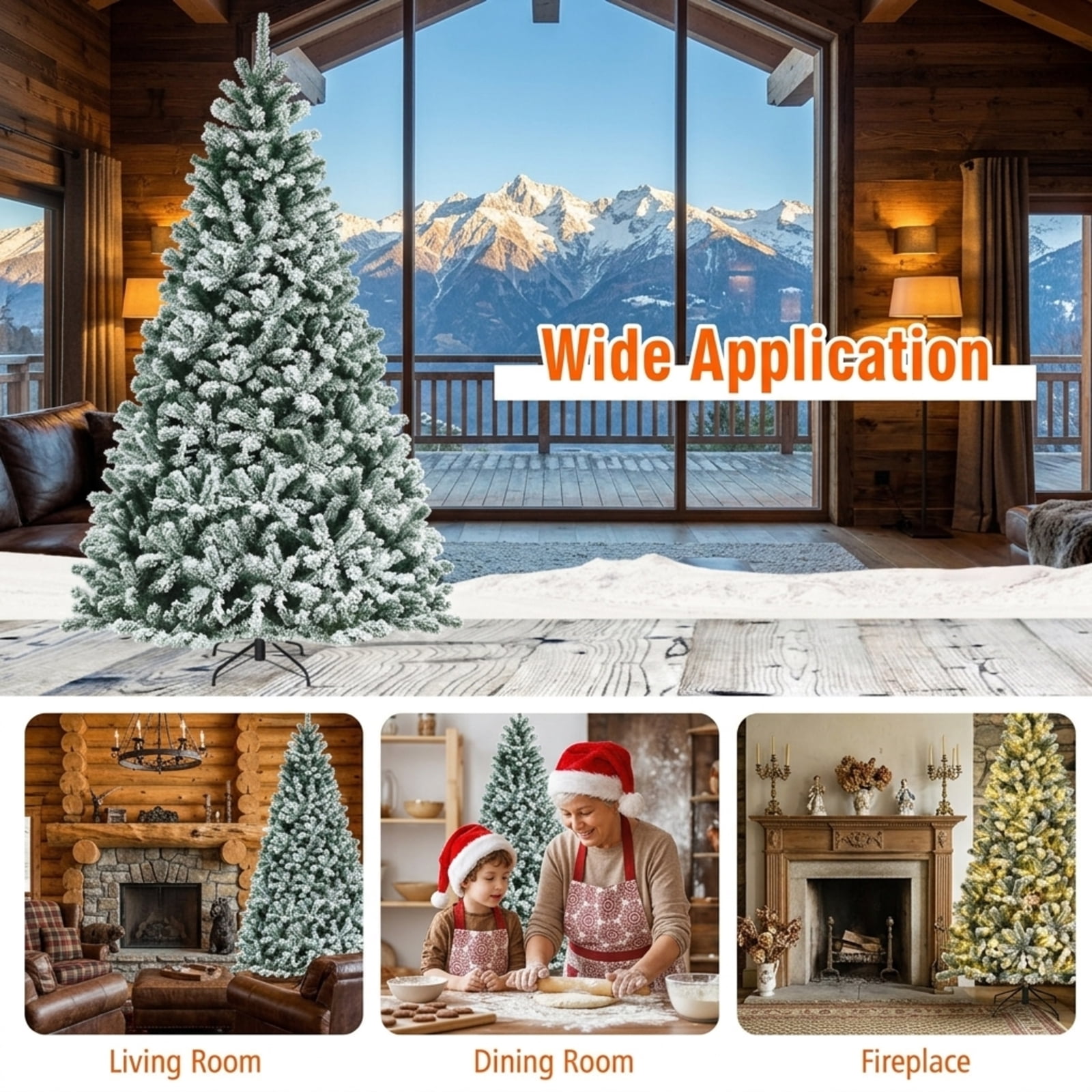 RUIE, 8 ft, Artificial Christmas Tree, with 650 LED Lights, 928 Branch Tips, Snow Flocked Holiday Xmas Tree for Indoor Home Office Decoration