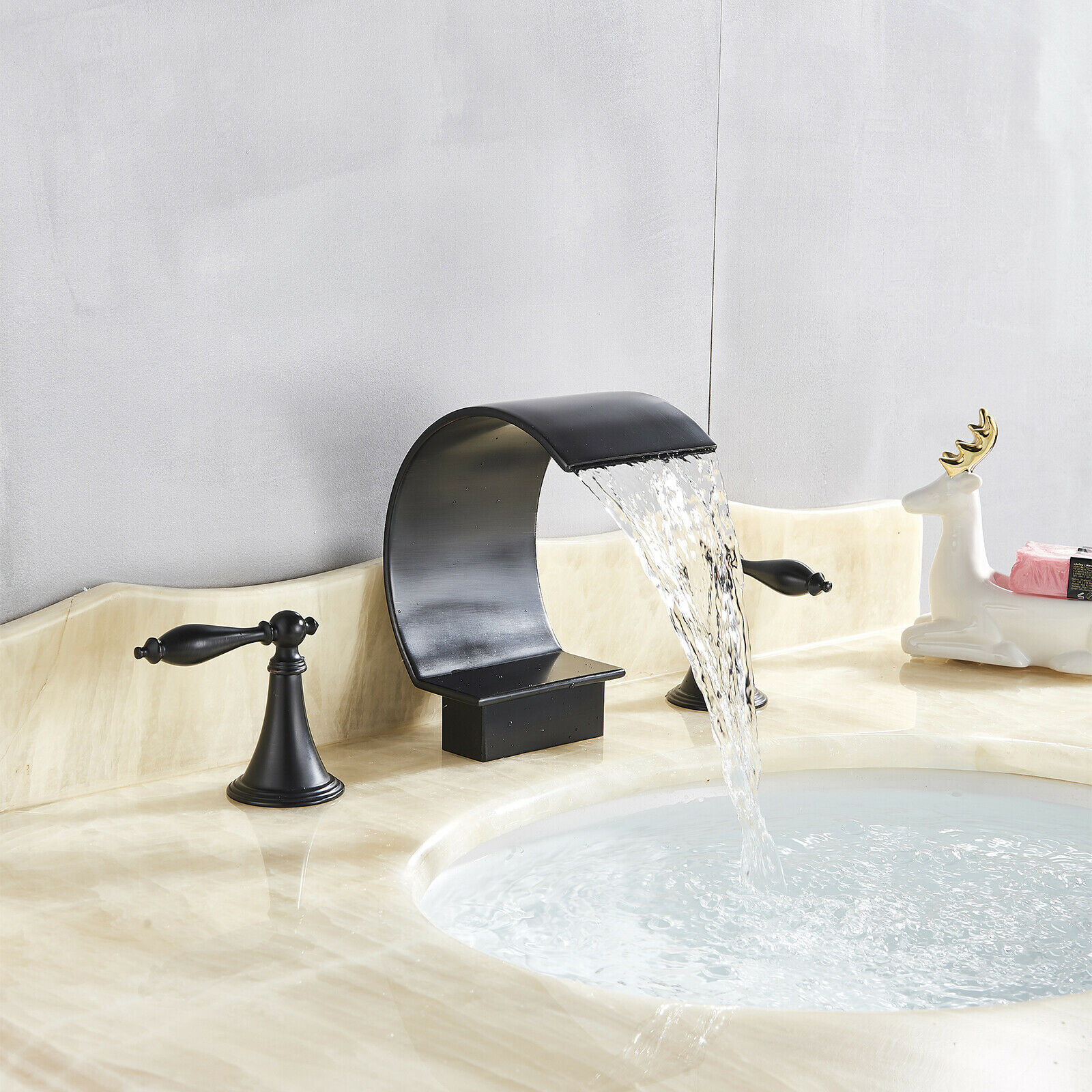 Senlesen Matte Black Widespread Bathroom Basin Faucet Vanity Dual Handles 3 Holes - image 5 of 9