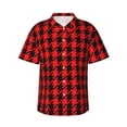 thumbnail image 1 of Balery Retro red and Black Houndstooth Camisas hawaianas de manga corta para hombre, camisas playeras de corte holgado, camisas de vacaciones con botones,3X-Large, 1 of 7