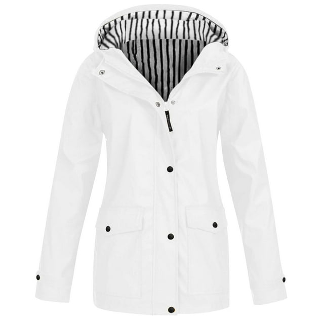 iHPH7 Manteau Coupe-Vent Femme Long Imperméable pour Femme Manteau à Capuche Femme Manteau de Pluie de Randonnée Femme Manteau à Fermeture Éclair Manteau de Voyage Manteau de Randonnée Femme Blanc 4TG