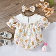thumbnail image 4 of MIXUE Baby Girls Rompers Short Sleeve Easter Cartoon Print Headbands Set Bodysuits Daily-Wear,White,12-18 Months, 4 of 6