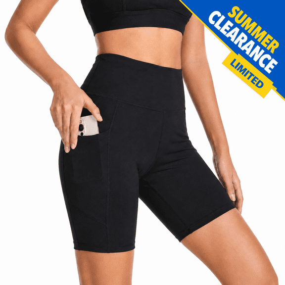 GymCope Womens 8" High Waist Yoga Shorts for Women Athletic Biker Shorts Workout Shorts Tummy Control Deep Pockets, Black, L