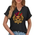 thumbnail image 5 of Craaazy Mardi Gras Shirts for Women Short Sleeve Casual Carnival Printed V-neck T-shirts Gifts, 5 of 6