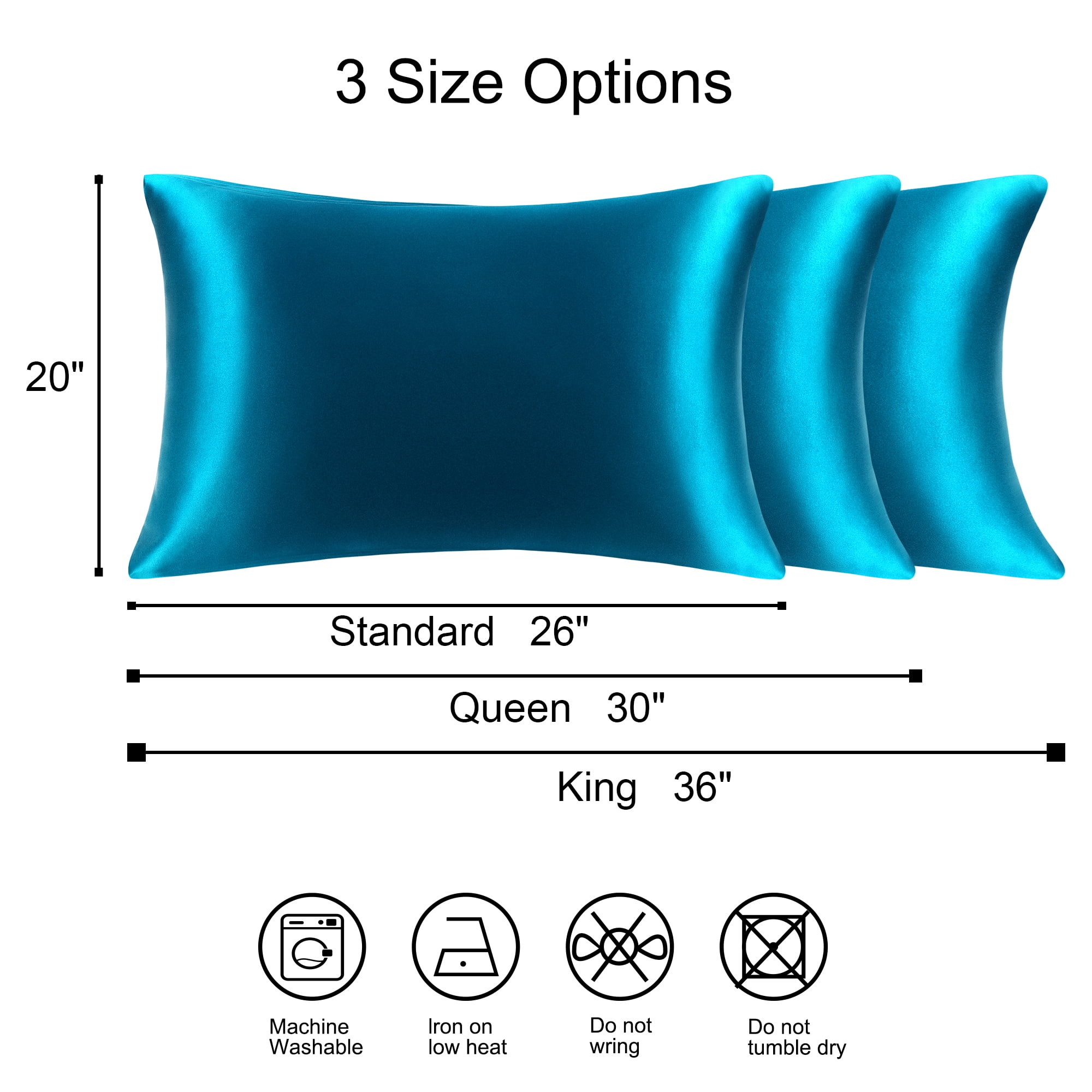 PiccoCasa 1Pc 19 Momme Silk Pillowcase with Envelope Closure Peacock Blue Standard/20"x26"