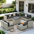 thumbnail image 4 of MRUAKA Outdoor Patio Furniture Set, 10-Piece Modular Sectional Sofa With Gas stove, PE Wicker Outdoor Conversation Set for Patio, Garden, Backyard, Gray, 4 of 11