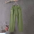 thumbnail image 5 of ZHYou No BoundarieSummer Linen Pants for Women Stretch Waist Straight Leg Lightweight Pull On Baggy Fit Trousers with 2 Flat Pockets Army Green Size S, 5 of 6