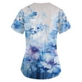 thumbnail image 3 of ADSSDQ Women Scrub Tops Print Gifts Fashion Floral Print Scrub Tops V Neck Short Sleeve Nursing Tops with Pockets Light Blue 4XL, 3 of 3