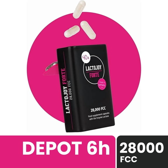 LactoJoy Forte 28,000 FCC – Lactase Capsules with 6h Depot Effect – 40 Vegan Capsules – Fast-Acting Long-Lasting Lactase – No Additives – Made in Germany – Dairy Relief