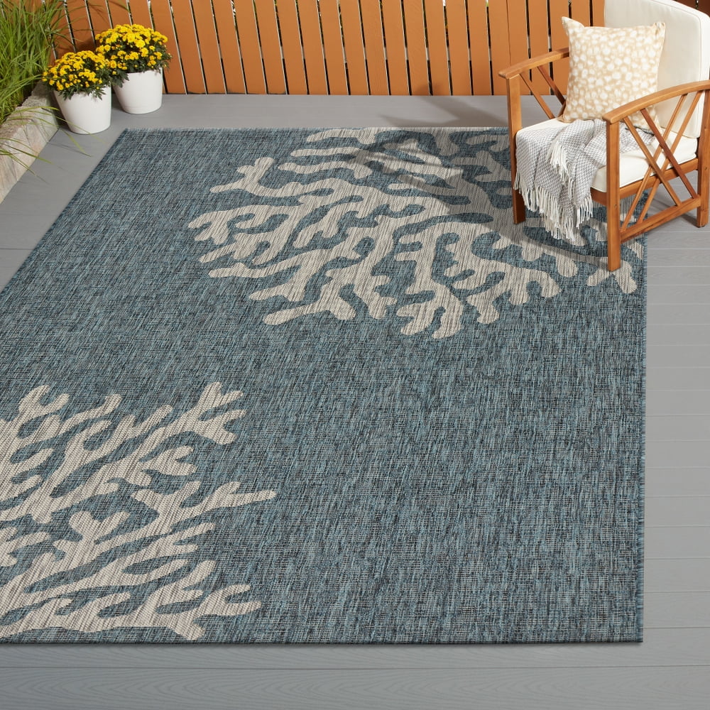 LR Home Captiva Blue / Gray 7 ft. 9 in. x 9 ft. 5 in. Polypropylene