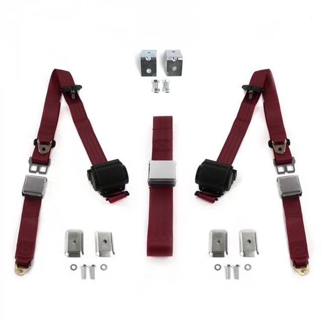 Ceinture de Banc Rétractable Bourgogne 3 Points avec Support pour Jeep Wagaeer 1963-1991 - 3 Ceintures