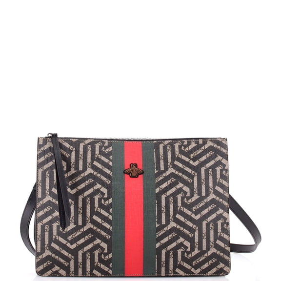 Pre-Owned Bee Web Zip Messenger Bag Caleido GG Coated Canvas Large By Rebag