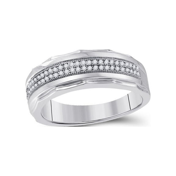 FB Jewels Sterling Silver Mens Round Diamond Wedding Pave Band Ring 1/5 Cttw