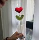thumbnail image 5 of Ramo de flores de ganchillo con forma de corazón y tallos verdes | Arreglo floral artificial de 5 piezas para San Valentín, bodas o decoración del hogar | Ramo de punto rojo y verde para centros de, 5 of 9