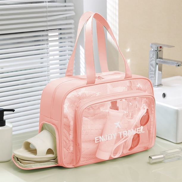 Neceser para Bolso, Impermeable, para Playa, para Deporte, Gimnasio, Organizador para Cosméticos y Trajes de Baño, 36 X 25 X 15 Cm, Verde, Gris, Rosa y Beige. 1 Neceser de Viaje.