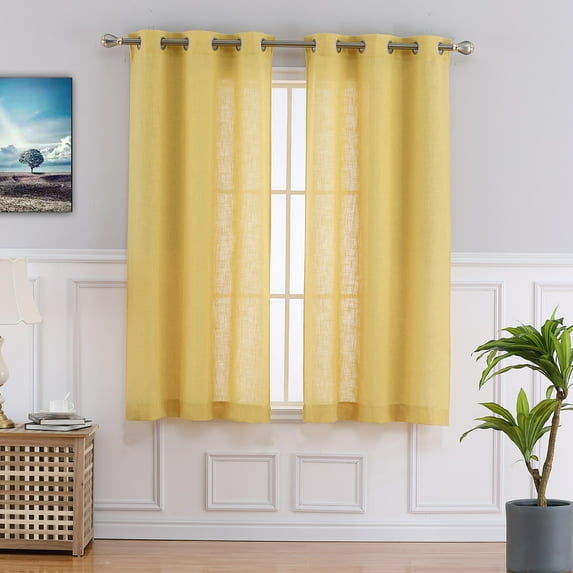 Haperlare Semi-Sheer Farmhouse Window Curtain 37"W x 63"L Light Filtering Window Drapes for Bedroom, Yellow, 2 Panels