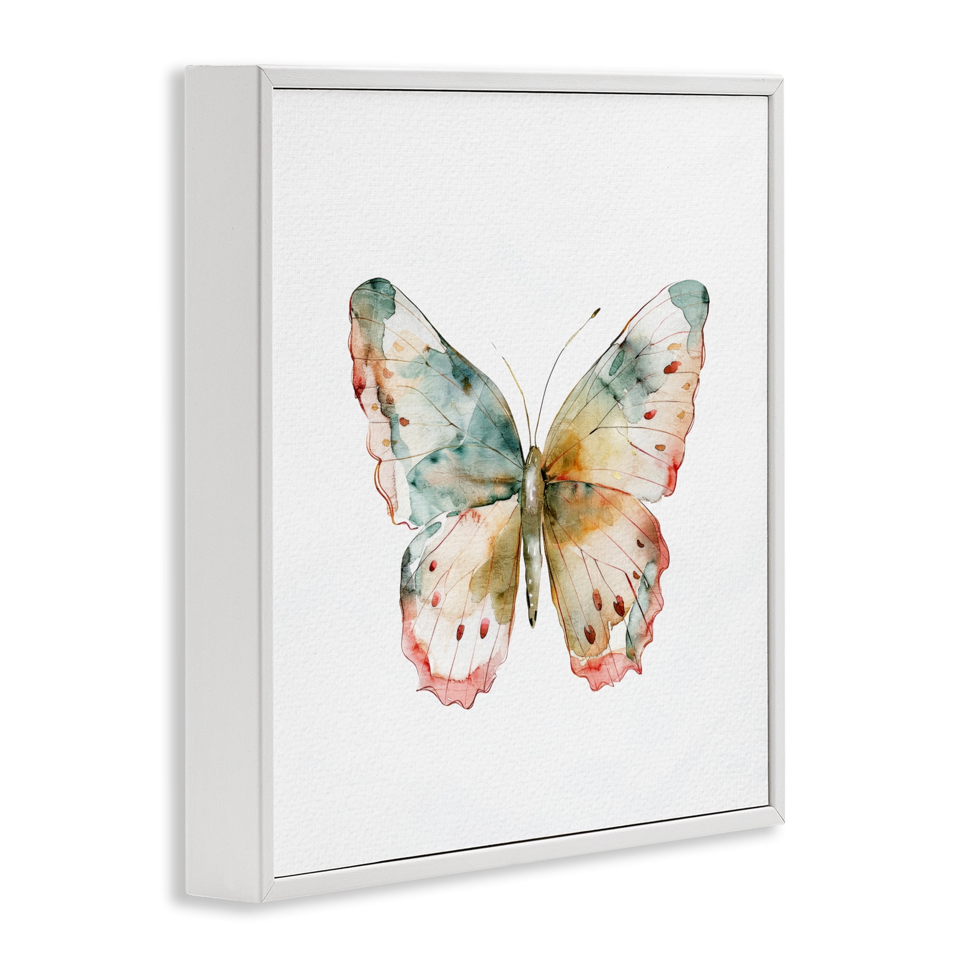Stupell Industries Muted Watercolor Butterfly White Framed Giclee Art, design by Kim Allen