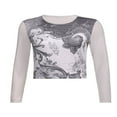 thumbnail image 1 of AMERTEER Femmes Col Rond T-shirt Rétro Floral à Manches Longues Slim Base Shirt, 1 of 6