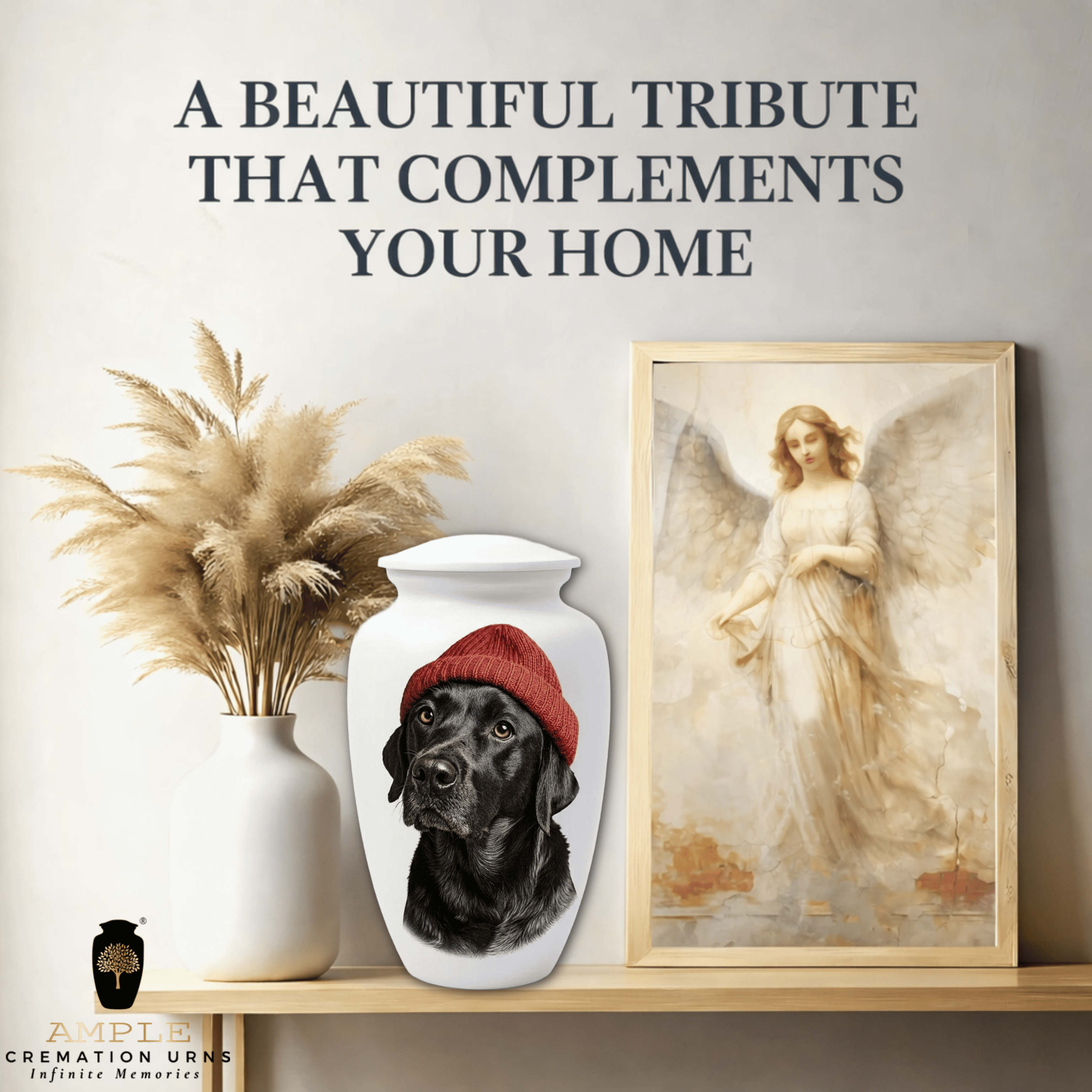 Black Dog Memorial Urn – Handmade Aluminum Pet Cremation Urn with Artistic Dog Portrait