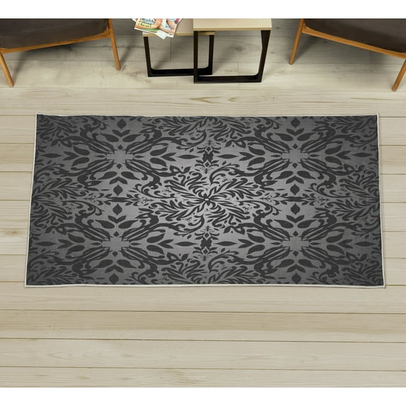 Oriental Decorative Rug, Mandala Inspired Curly Flowers and Leaves Details Frame Illustration, Quality Carpet for Bedroom Dorm and Living Room, 6 Sizes, Taupe Grey, by Ambesonne