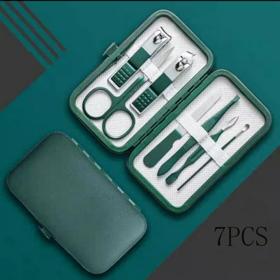 7Pcs Stainless Steel Nail Clippers Manicure and Pedicure Tool Set,Portable Ear spoon Nail Scissors Beauty Set for Travel and Home-Dark Green