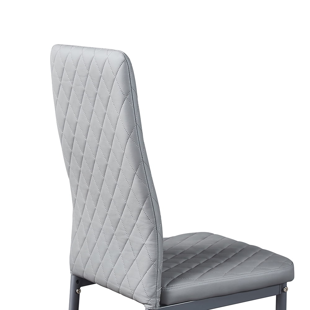Lowestbest 4Pcs Modern Leather Dining Chairs, Chairs with Cushion High Back Metal Legs, Side Chairs for Kitchen Living Room Bedroom Furniture, Grey