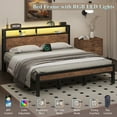 thumbnail image 4 of LOEWAY Queen Size Bed Frame with LED Storage Headboard & Charging Station, No Box Spring Needed, Brown, 4 of 11