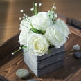 thumbnail image 2 of Enova Home Artificial Flowers Mixed Silk Roses with Star Grasses Fake Flowers Arrangement in Wood Planter for Home Office Wedding Decoration (Cream), 2 of 3