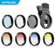 APEXEL APL-37UV-7G Professional 7in1 Phone Graduated Lens Filter Kit 37mm Grad Red Blue Yellow Orange Filters+CPL Star Filters Compatible with Most Smartphones and Camera Lenses with 37mm