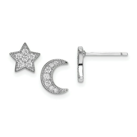 Primal Silver Sterling Silver Rhodium-plated Cubic Zirconia Star and Moon Left and Right Earrings