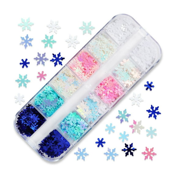 Snowflake Glitter Sequins,12 Grids Colorful Christmas Glitter Flakes Confetti Sticker Decals