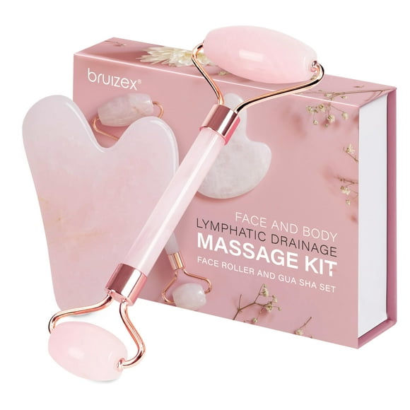 Set de masajeador facial de drenaje linfático Bruizex Rose Quartz