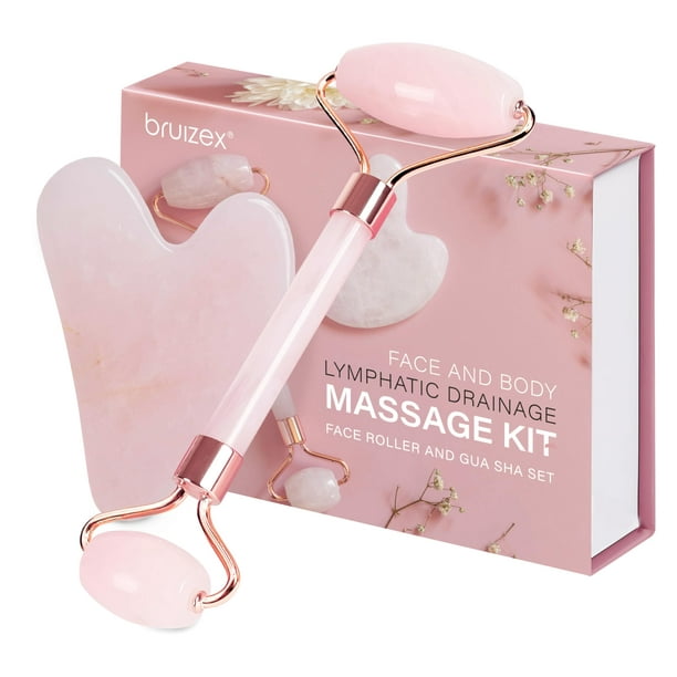 Set de masajeador facial de drenaje linfático Bruizex Rose Quartz