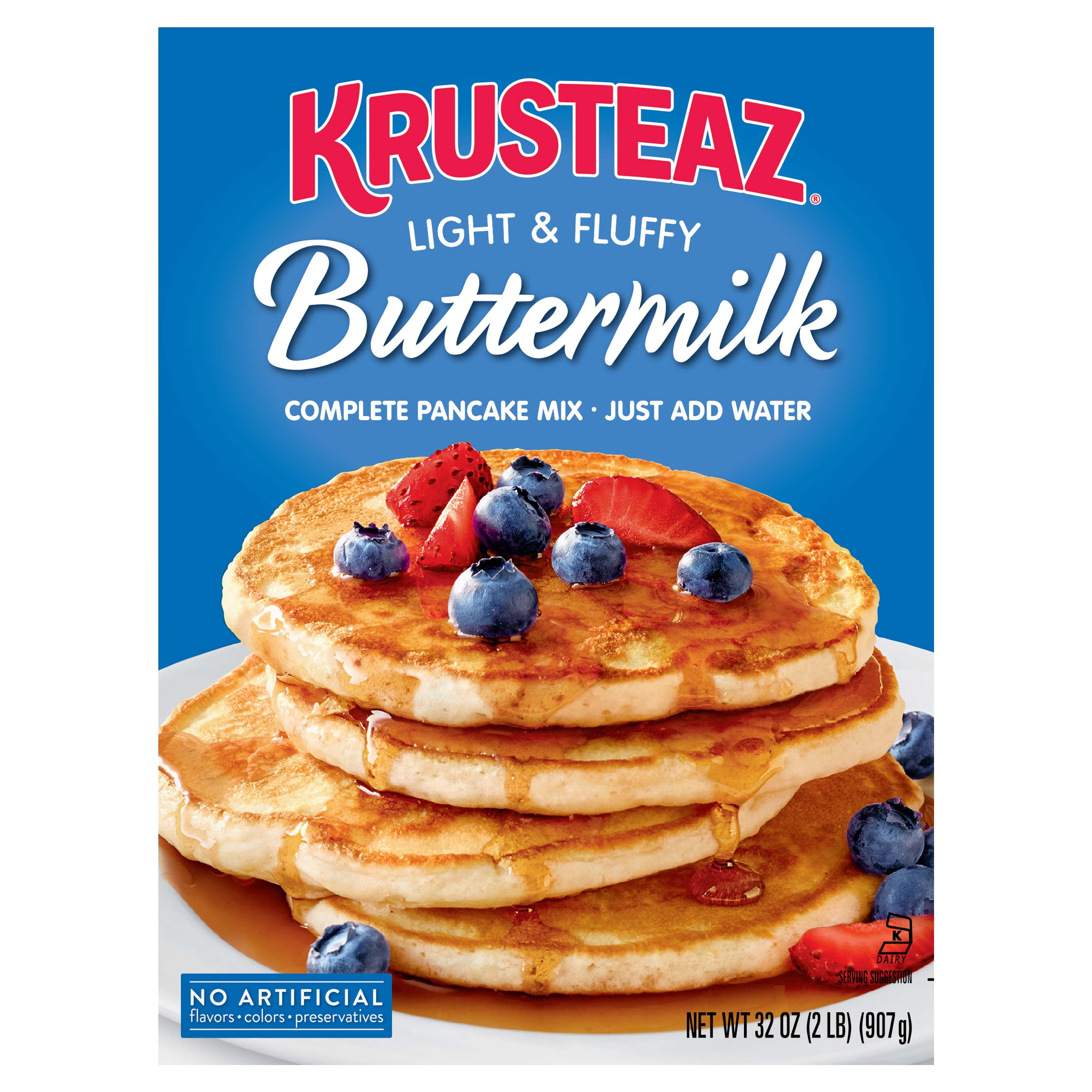 Krusteaz Complete Buttermilk Pancake and Waffle Mix, Light & Fluffy, 32 oz Box