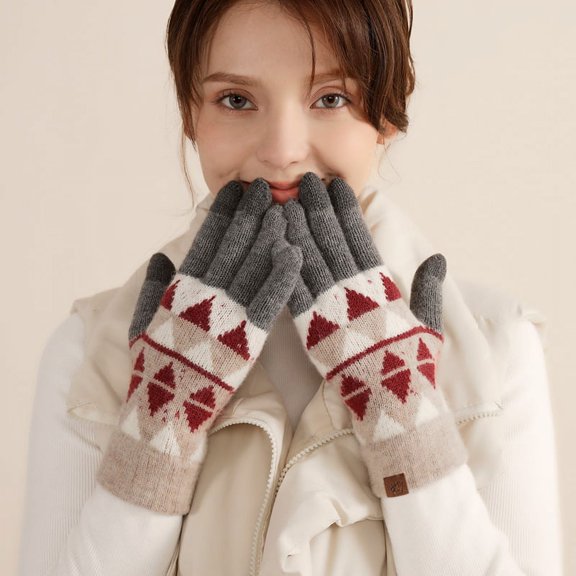 Wool Knitted Gloves Women's Winter Warm Full Finger Gloves Plus Velvet Padded Riding Wool Touch Screen Gloves Men