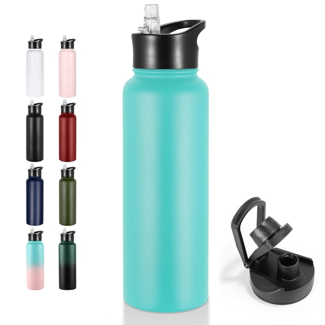 VEGOND 40 oz Insulated Water Bottle Stainless Steel Metal Water Bottles with Leak Proof Straw Lid & Spout Lid, Wide Mouth Double Walled Vacuum Travel Sports Bottle, Mint Green