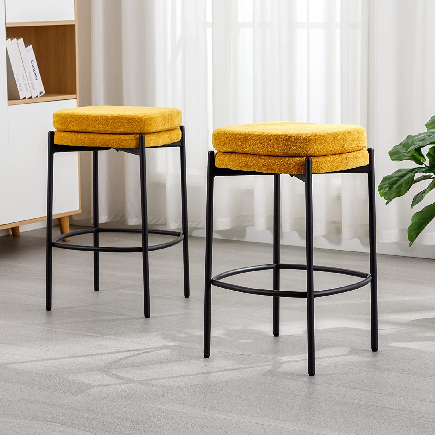 Duhome Modern Barstools Counter Stools Set of 2 Boucle Fabric Counter