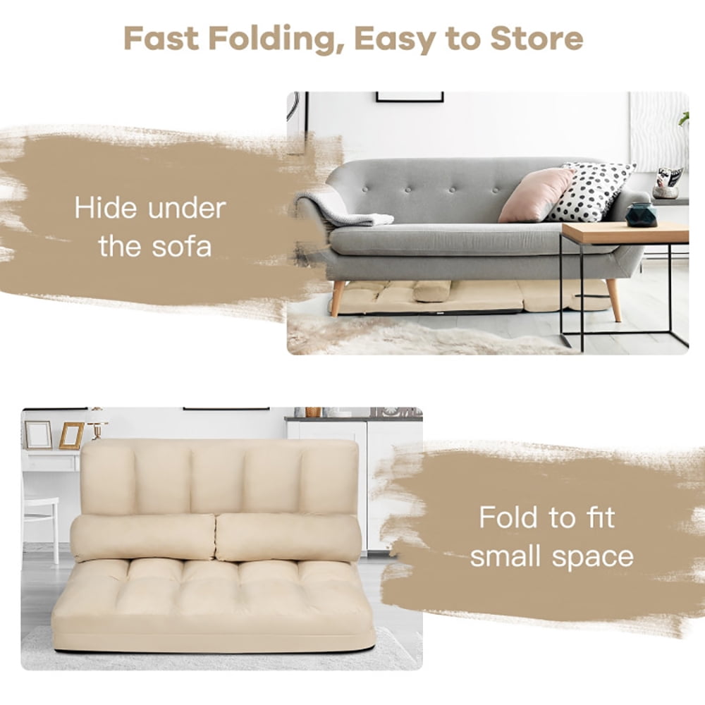 Finihen Fold Sofa Bed Couch, 6-Position Foldable Floor Sofa Bed with Detachable Cloth Cover, Beige Finihen Fold Sofa Bed Couch, 6-Position Foldable Floor Sofa Bed with Detachable Cloth Cover, Beige