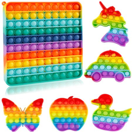 APPIE 6 Packs Push Bubble Toy for Kids Teenagers Adult , Pop Poppers It Popits Pops Popitsfidgets Fidget Toys Sensory Stress Relief Satisfying Toy Pop Bulk Fidgettoy Set Rainbow Square Apple Car