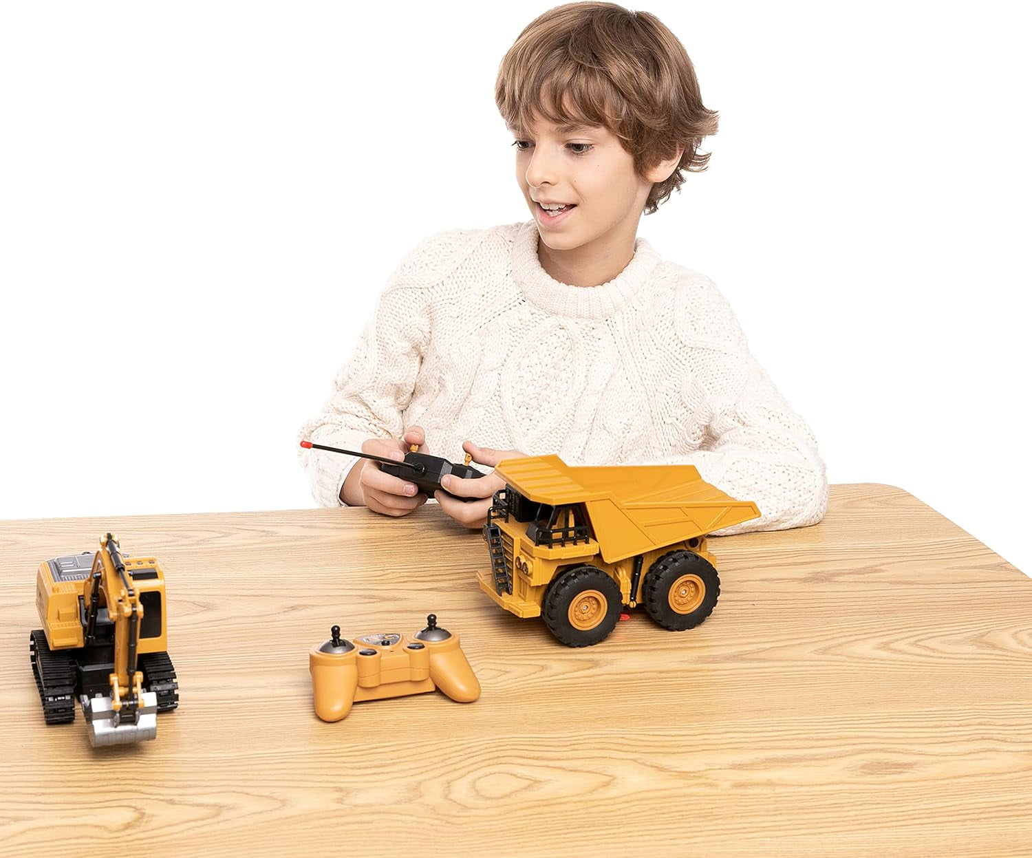 Joyfy 2 PCS Remote Control Excavator Construction Toys for Boys 3 5, Powered RC Excavator & RC Dump Truck Full Function Construction Vehicles Toys with Shovel, Christmas Birthday gift for Kid 5-8-12