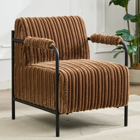 BRILHAMEZ 26.9W Velvet Accent Chair Modern Metal Frame Upholstered Armchair for Living Room, Bedroom (Brown)